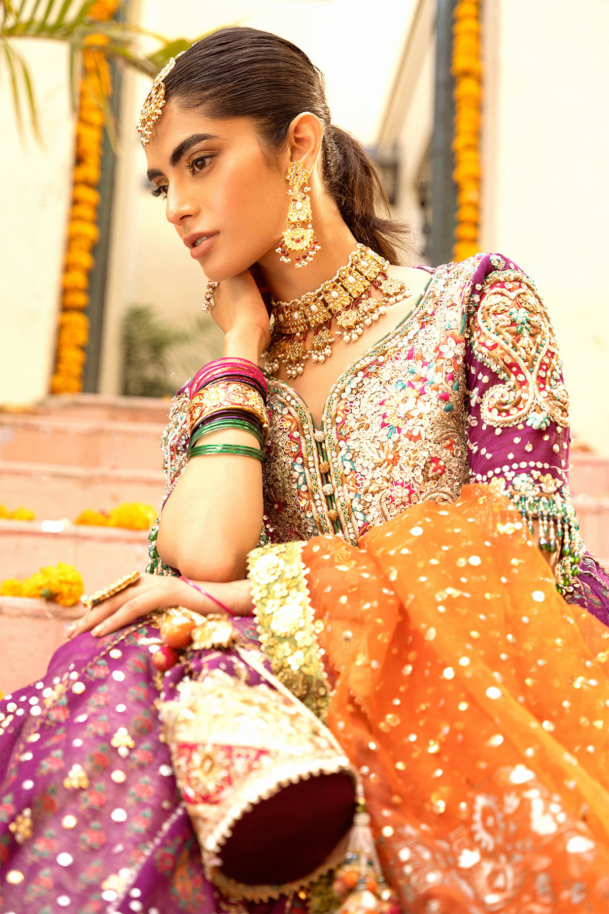 Plum Embroidered Silk Net Kalidar (2-Piece) - Image 7