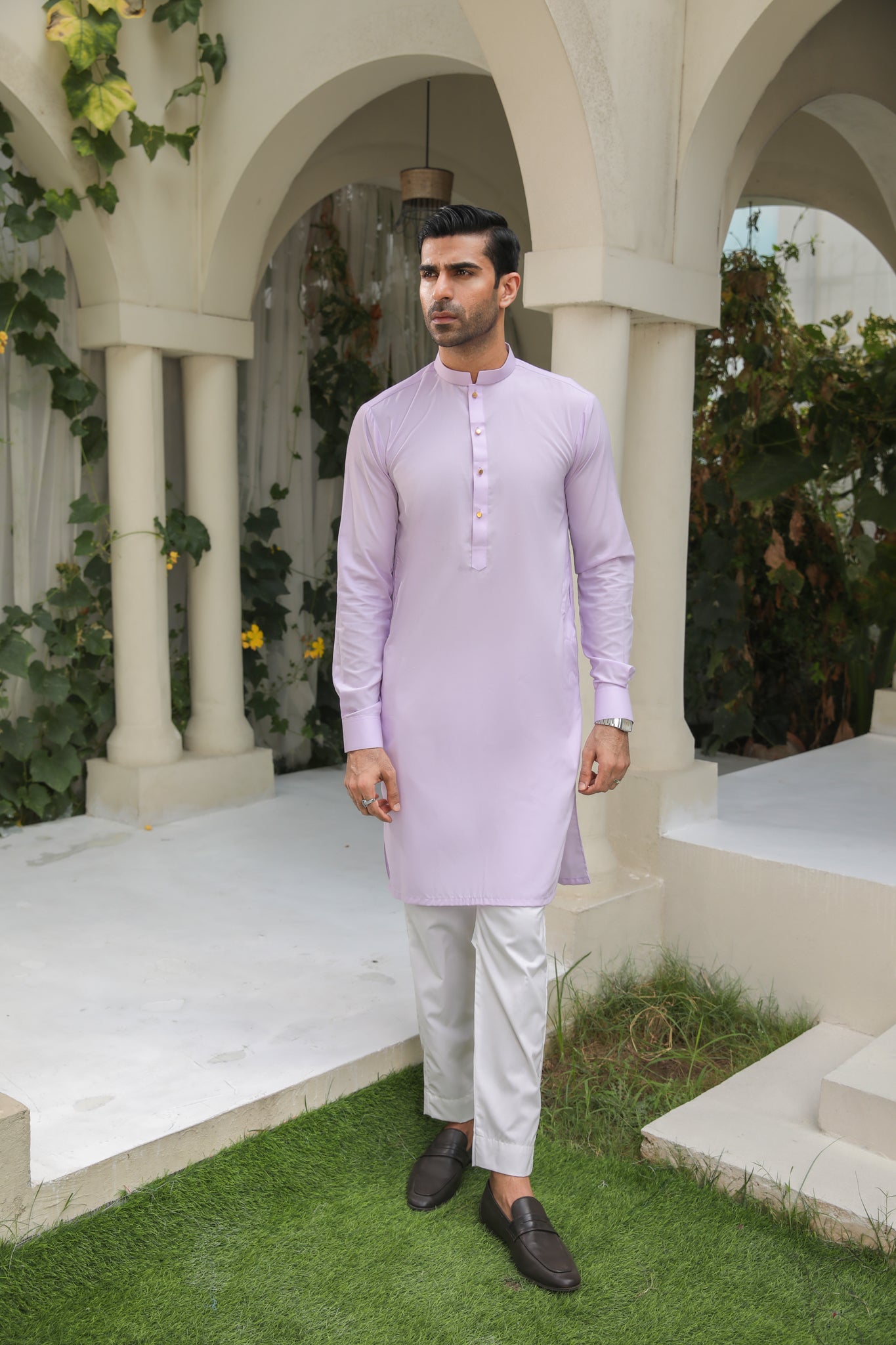 Lilac Tonal-Stitched Blended Fabric Kurta Trouser (2-Piece) - Image 1