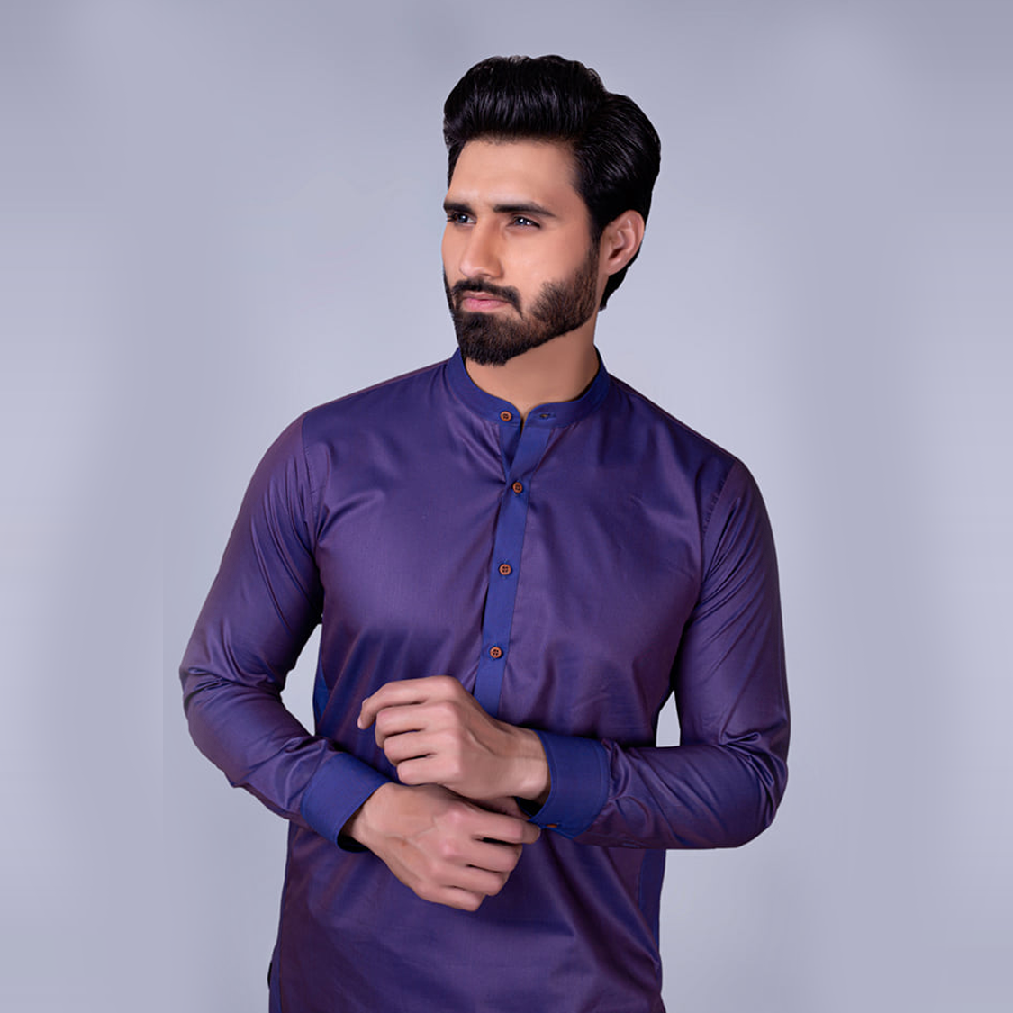 Purple Multi-Tone Blended Fabric Kurta Pajama (2-Piece) - Image 1