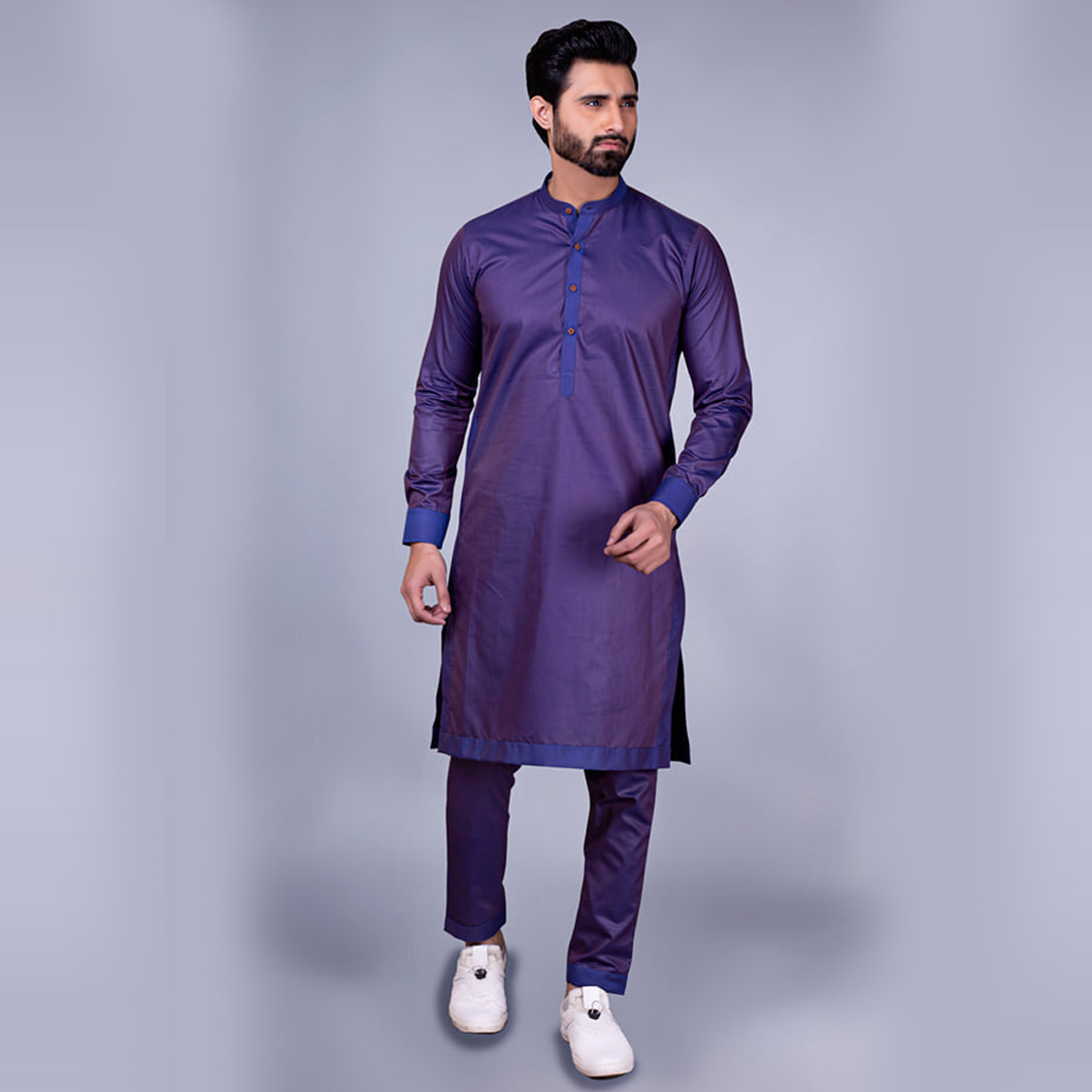 Purple Multi-Tone Blended Fabric Kurta Pajama (2-Piece) - Image 2