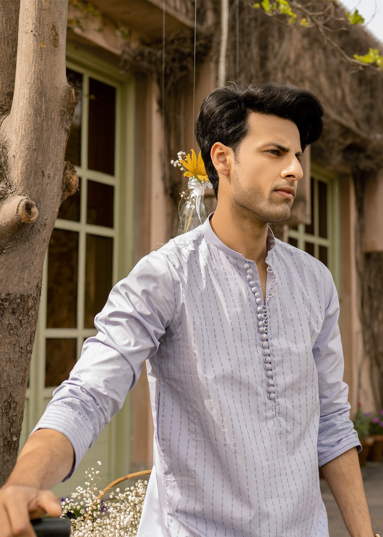 Lavender Printed Cotton Kurta Pajama (2-Piece) - Image 1