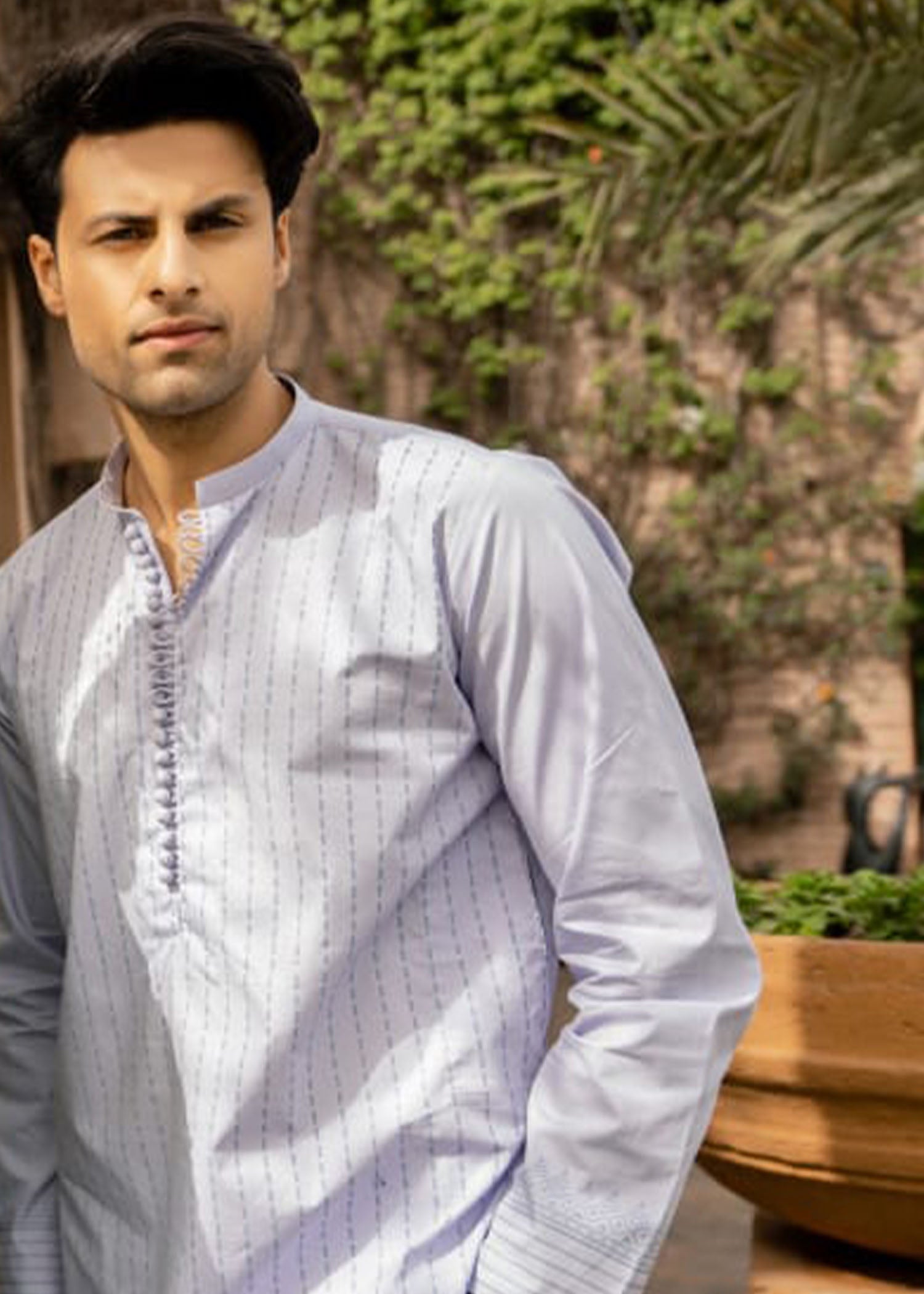 Lavender Printed Cotton Kurta Pajama (2-Piece) - Image 3