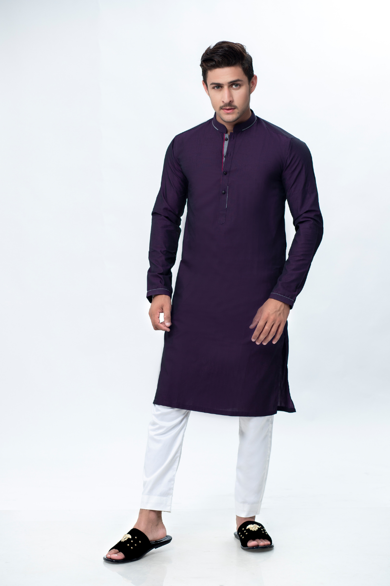 Deep Purple Cotton Kurta Pajama (2-Piece) - Image 1