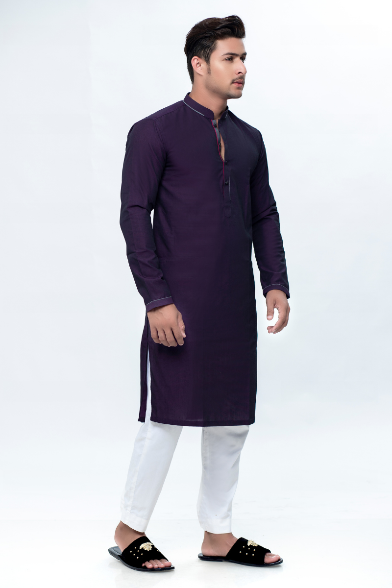Deep Purple Cotton Kurta Pajama (2-Piece) - Image 2