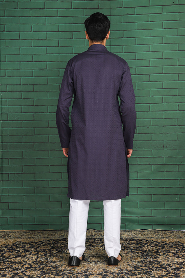 Purple Self-Textured Cotton Kurta (2-Piece) - Image 4