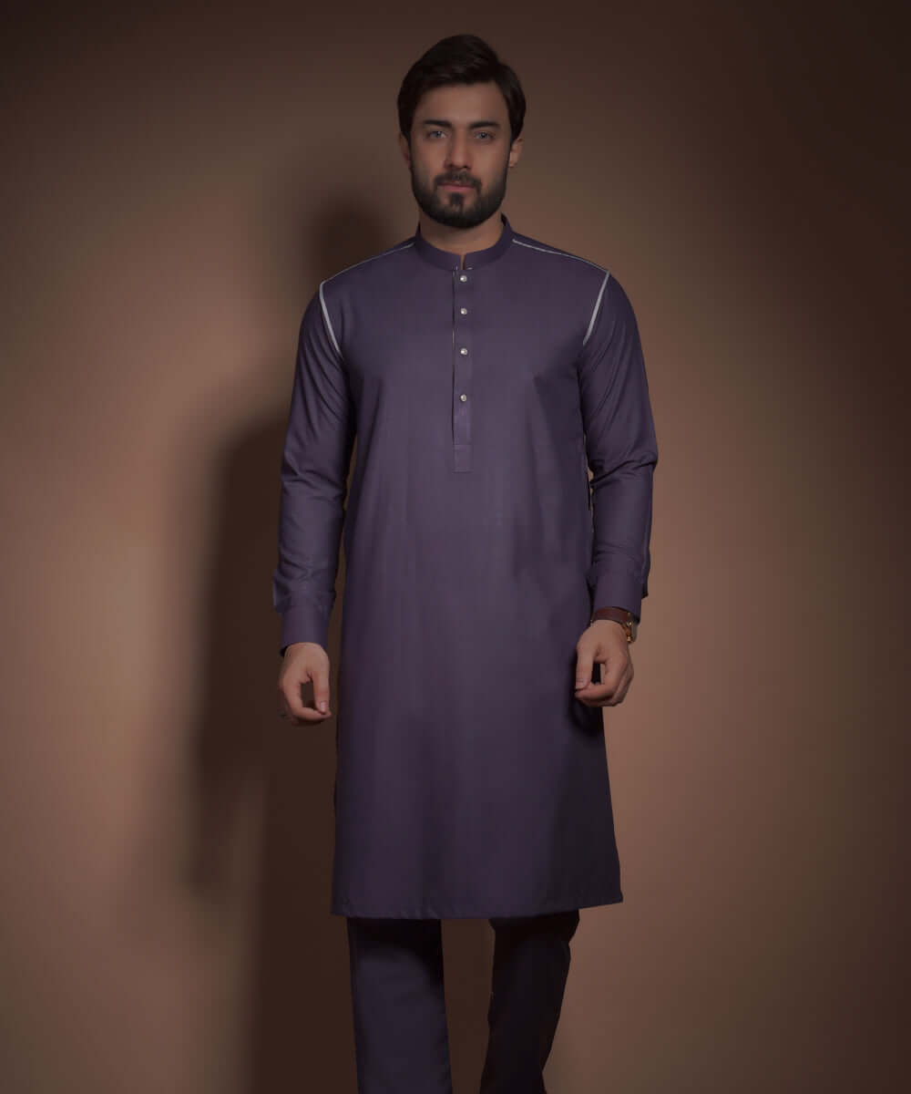 Deep Aubergine Textured Cotton-Viscose Kurta Pajama (2-Piece) - Image 1