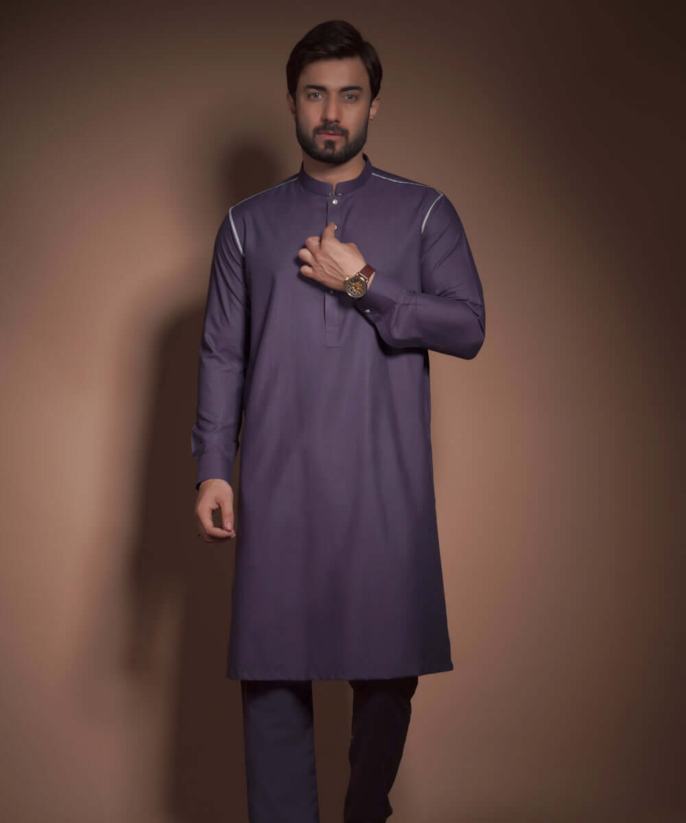 Deep Aubergine Textured Cotton-Viscose Kurta Pajama (2-Piece) - Image 2