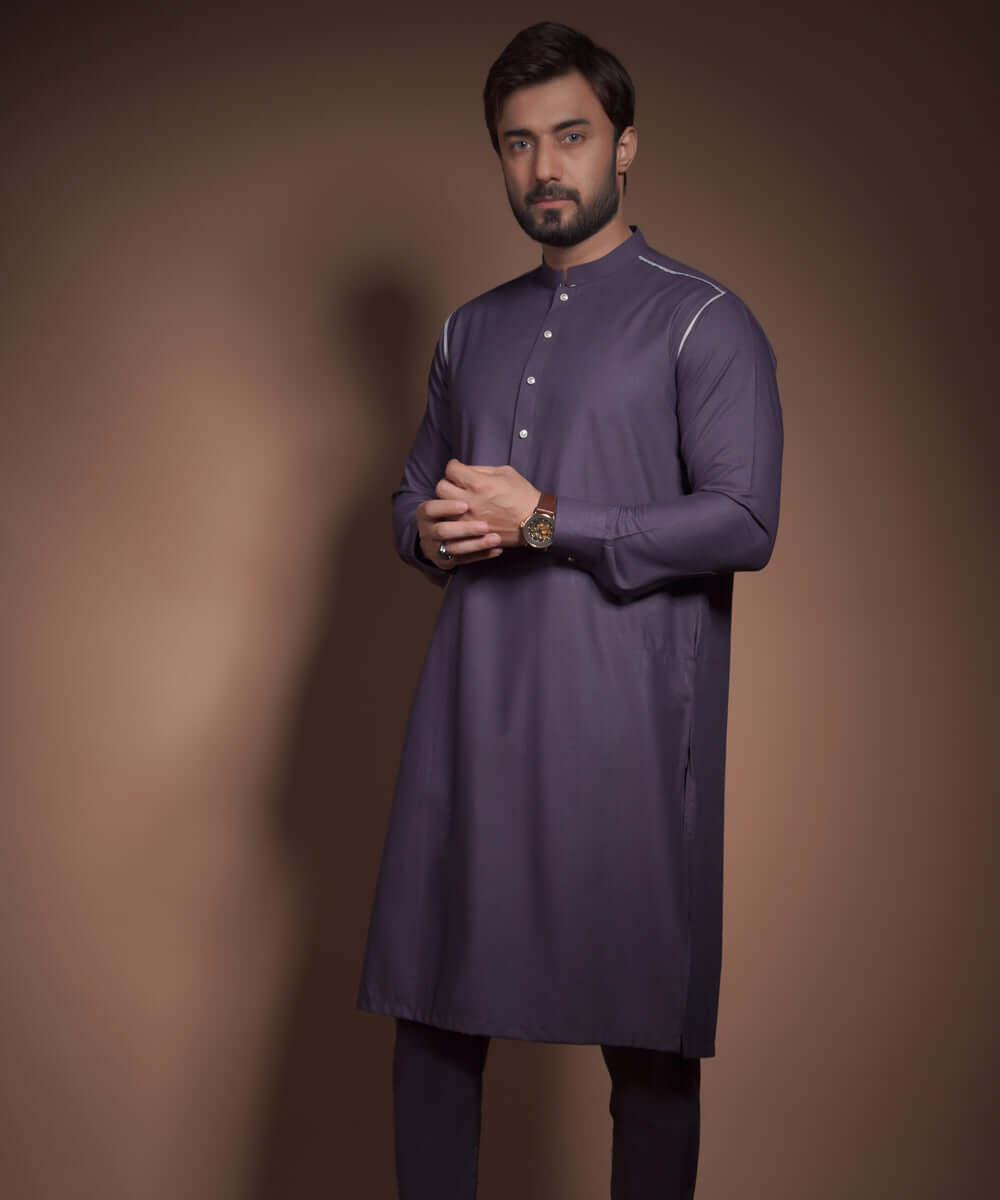 Deep Aubergine Textured Cotton-Viscose Kurta Pajama (2-Piece) - Image 4