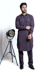 Deep Purple Curundi Cotton Kurta Pajama (2-Piece) - Image 2