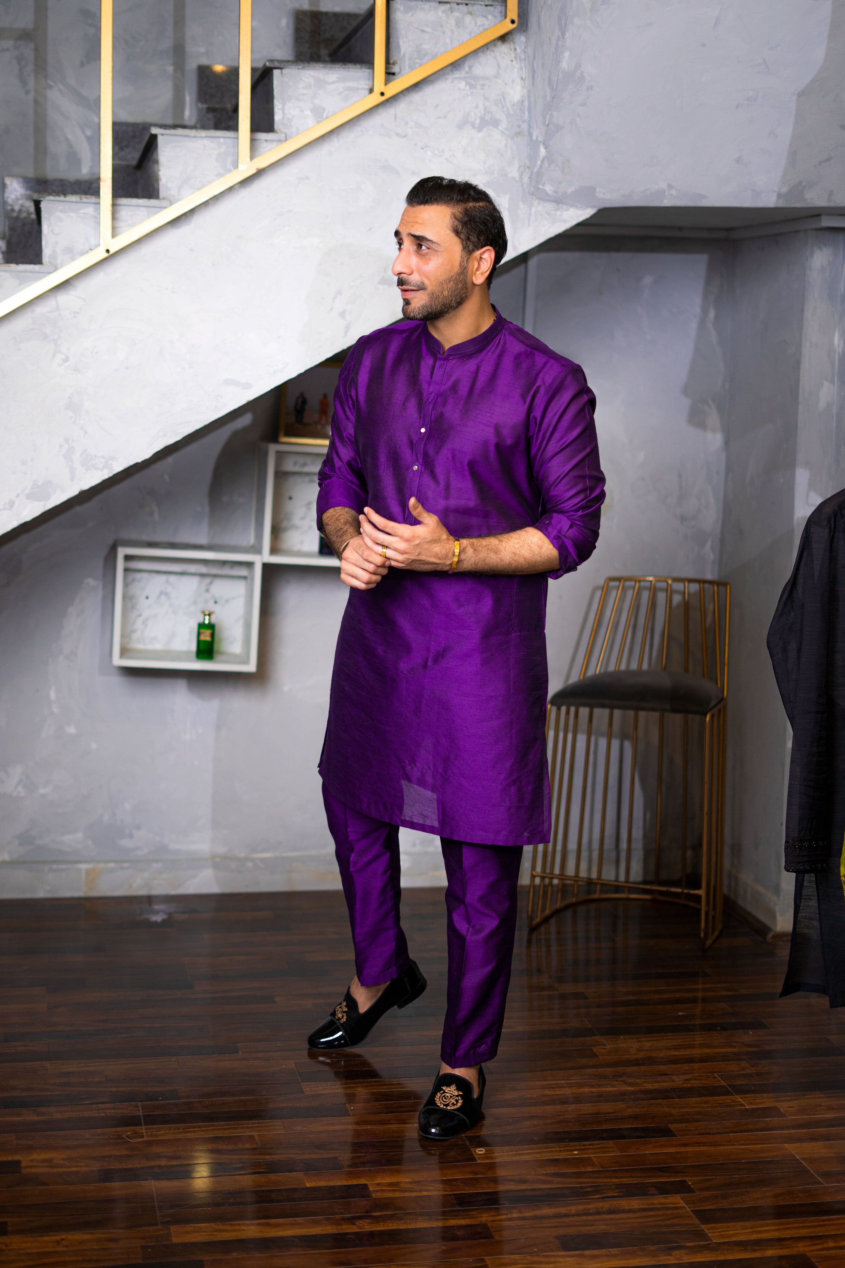 Purple Raw Silk Kurta Pajama (3-Piece) - Image 2