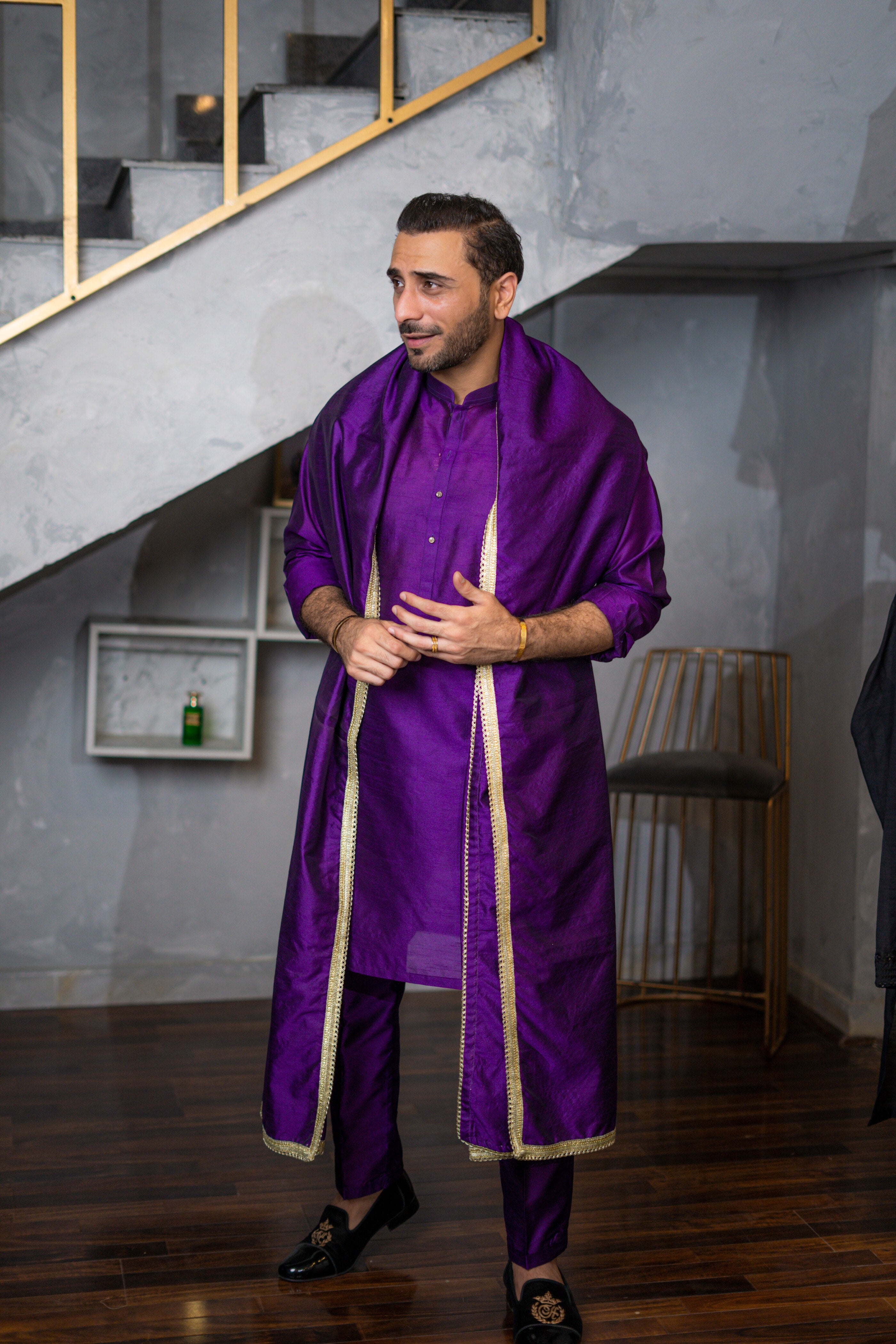 Purple Raw Silk Kurta Pajama (3-Piece) - Image 3