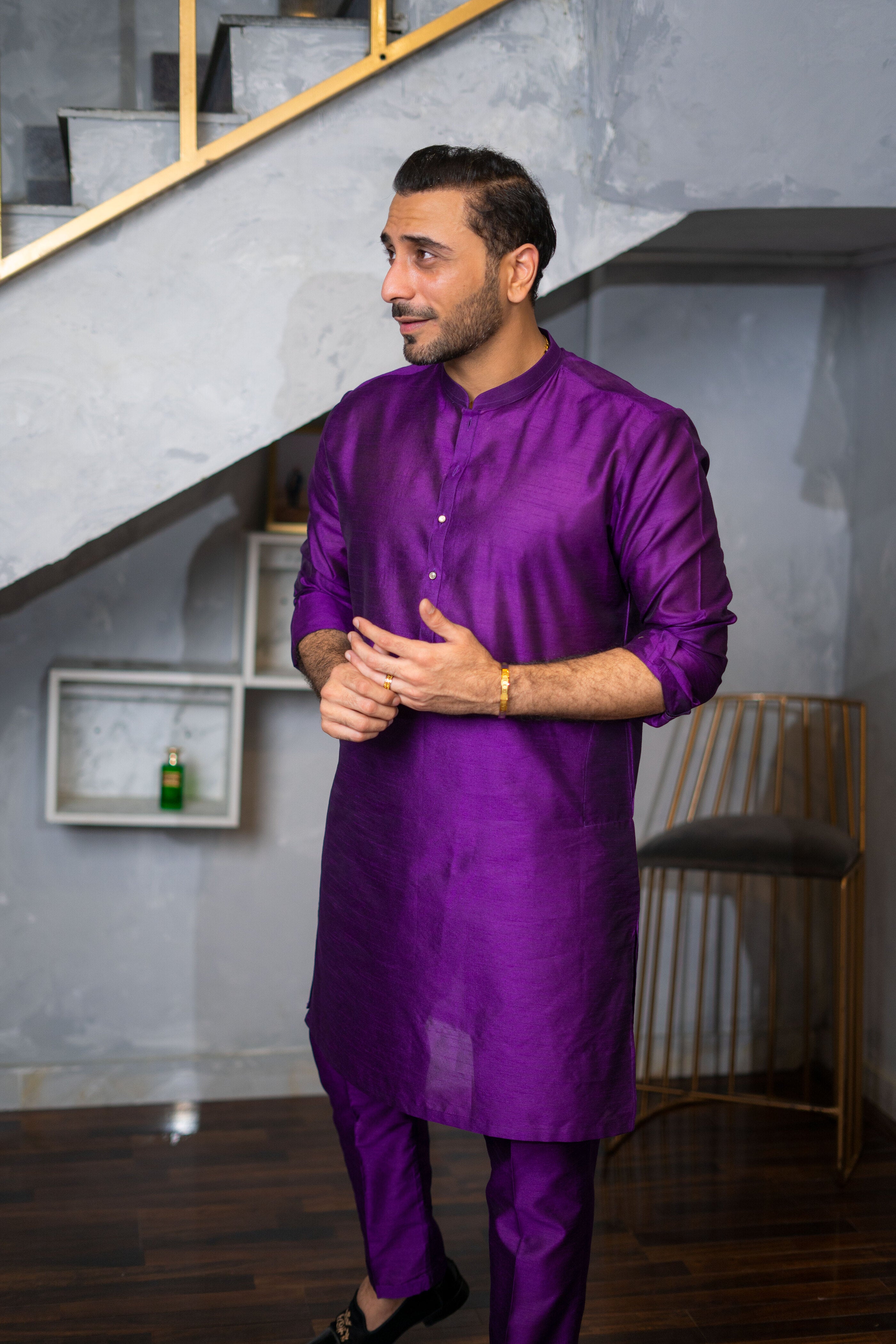 Purple Raw Silk Kurta Pajama (3-Piece) - Image 5