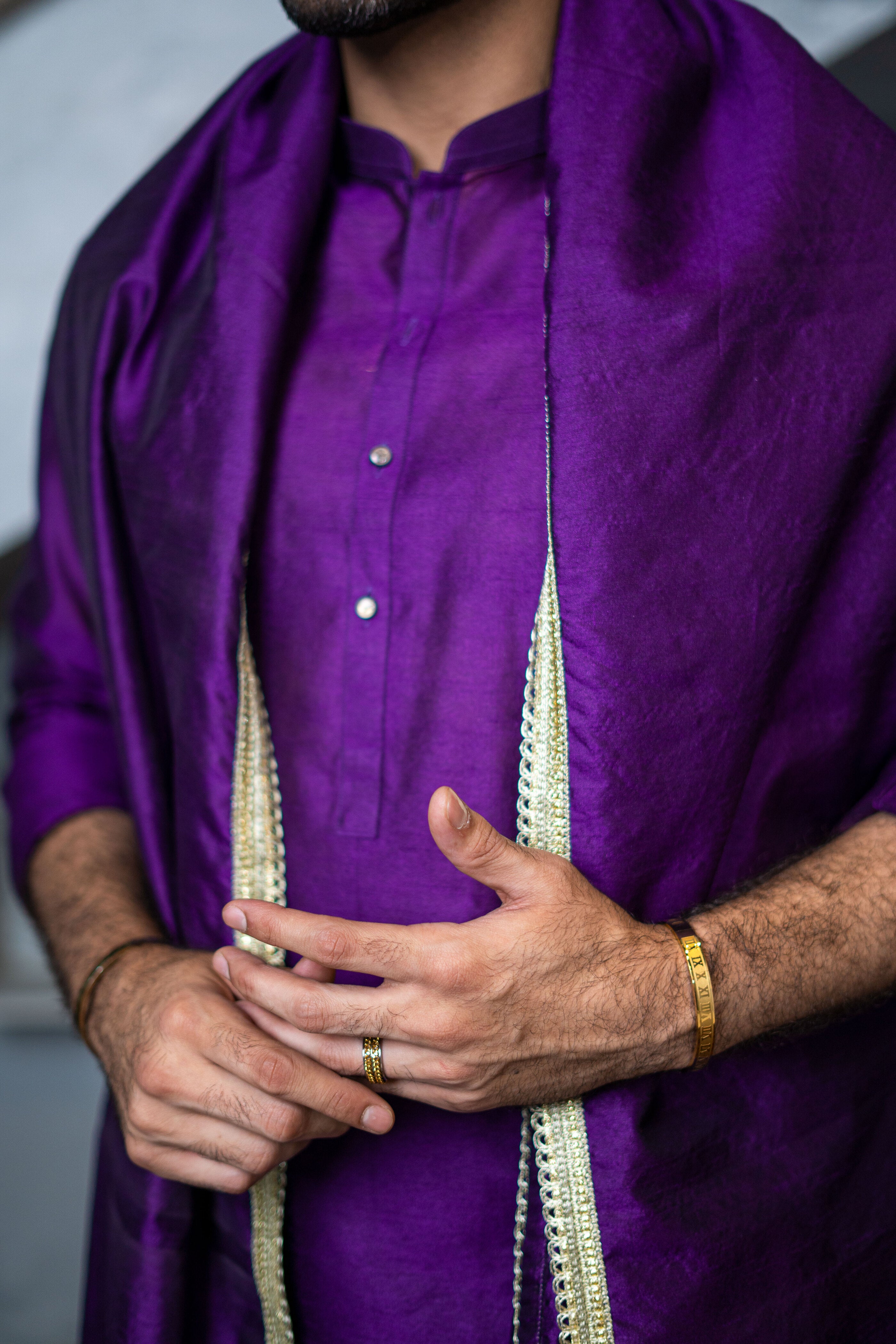 Purple Raw Silk Kurta Pajama (3-Piece) - Image 6