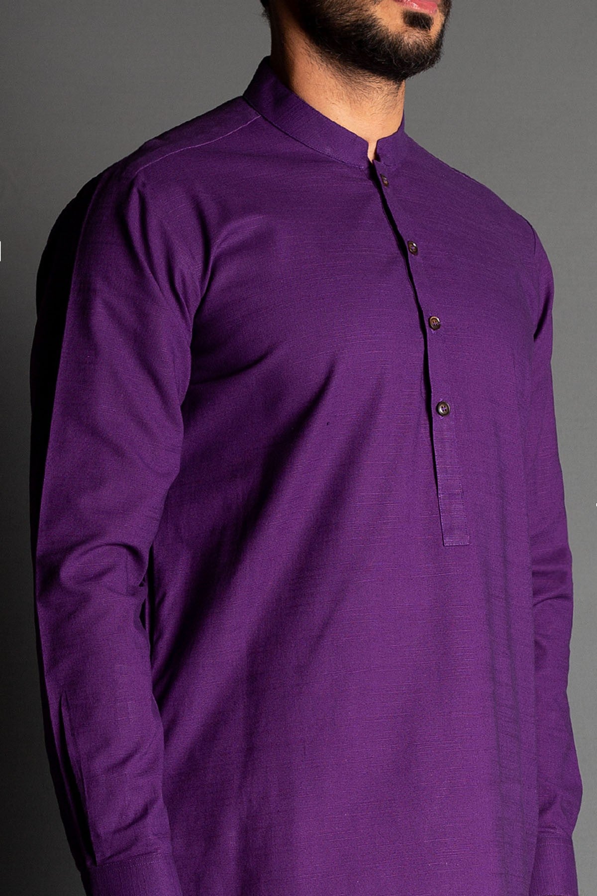 Violet Handspun Slub Khaddar Kurta Pajama (2-Piece) - Image 1