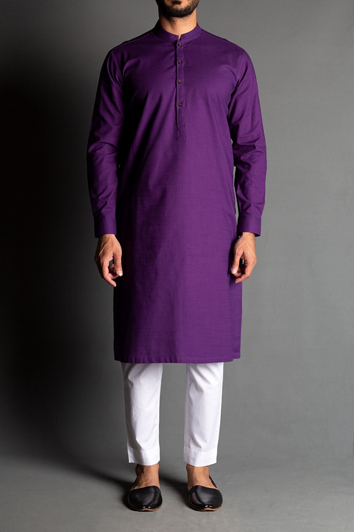Violet Handspun Slub Khaddar Kurta Pajama (2-Piece) - Image 2