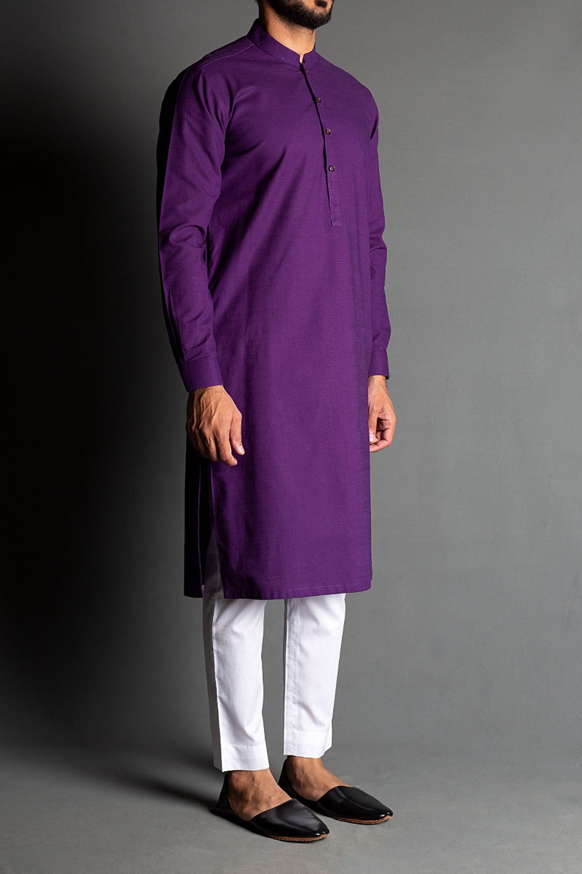Violet Handspun Slub Khaddar Kurta Pajama (2-Piece) - Image 3