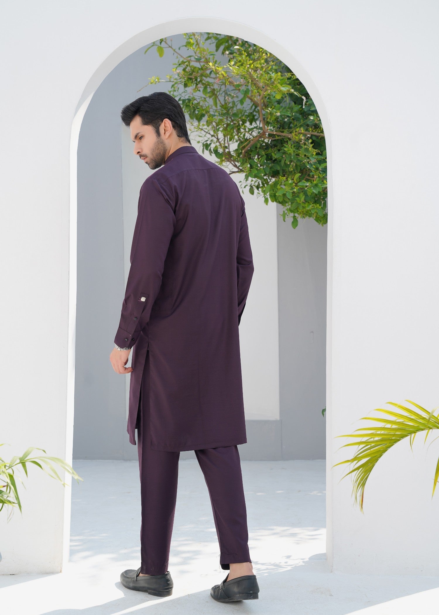 Plum Embroidered Wash & Wear Kurta Set (2-Piece) - Image 2