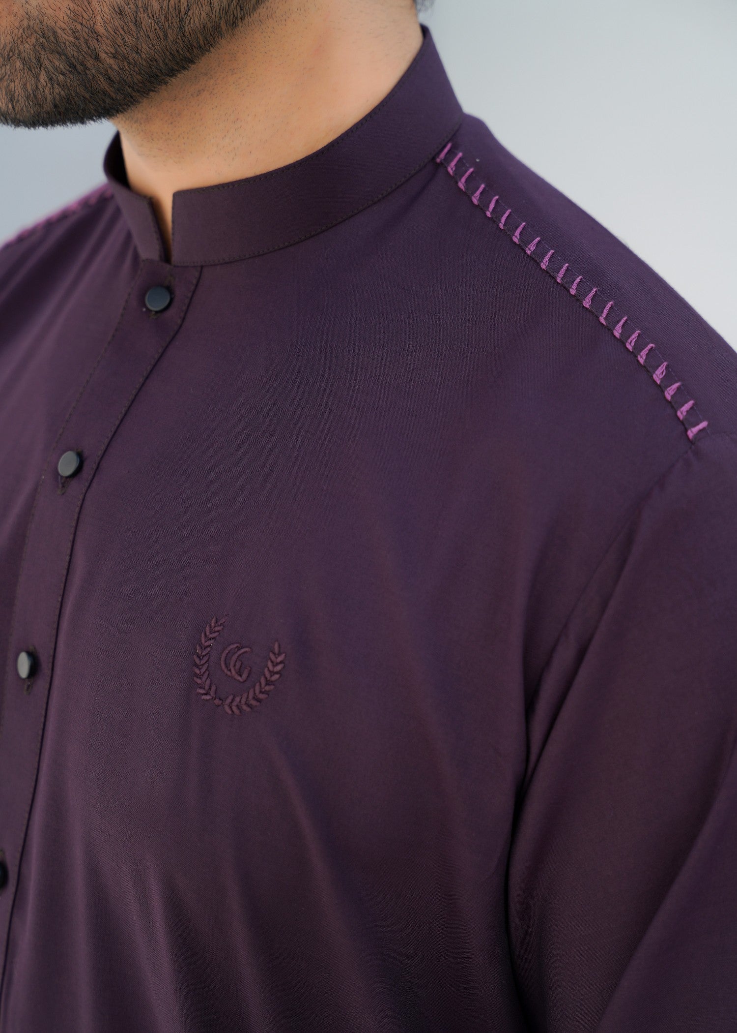 Plum Embroidered Wash & Wear Kurta Set (2-Piece) - Image 4