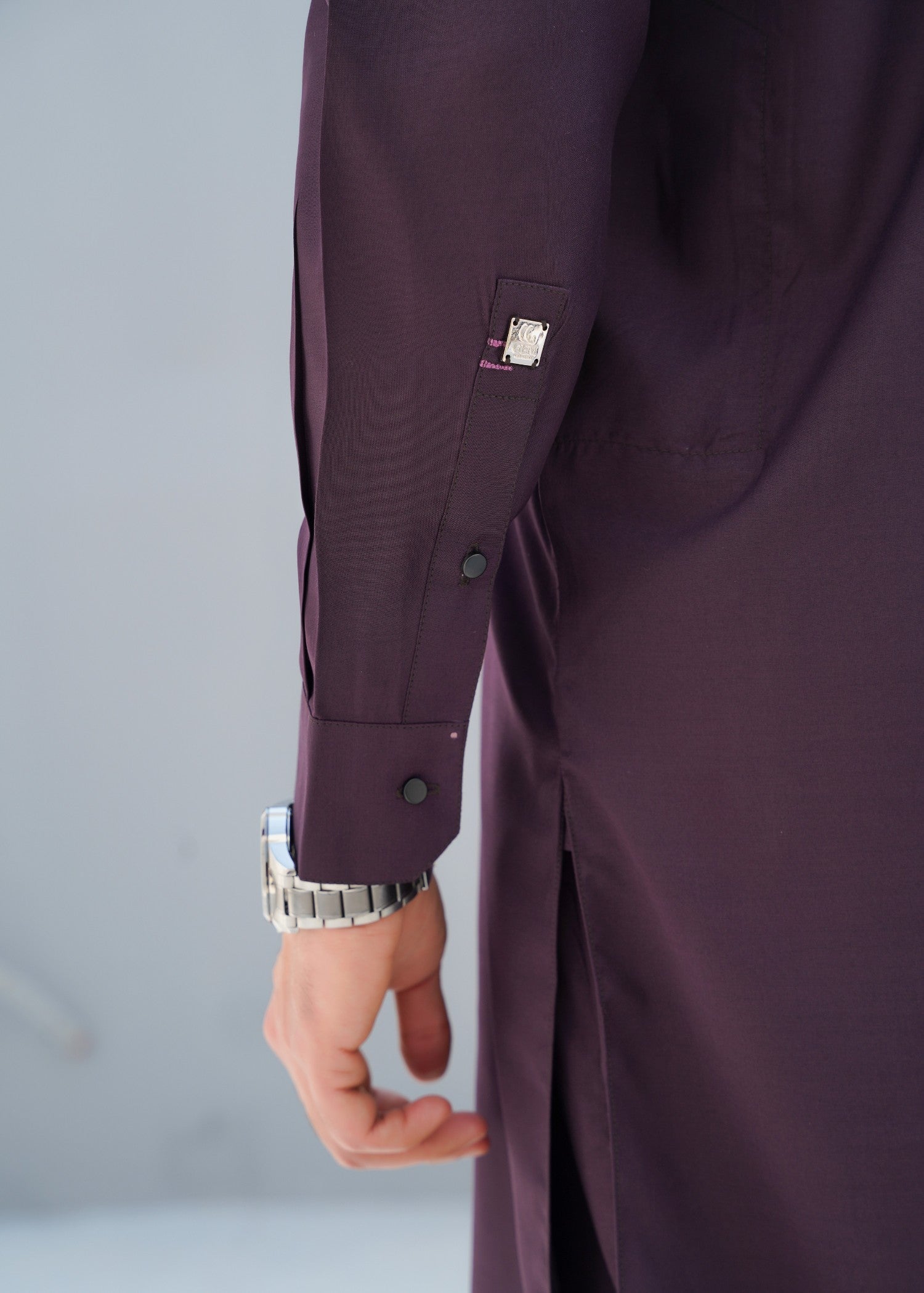 Plum Embroidered Wash & Wear Kurta Set (2-Piece) - Image 5