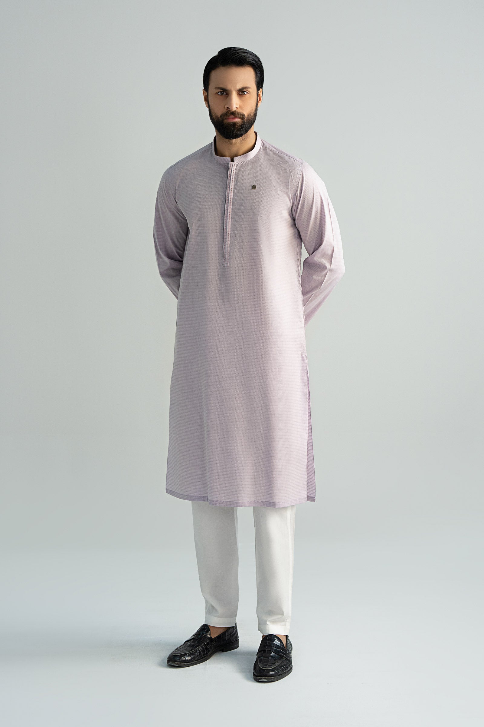 Light Purple Yarn-Dyed Straight Kurta Pajama (2-Piece) - Image 1