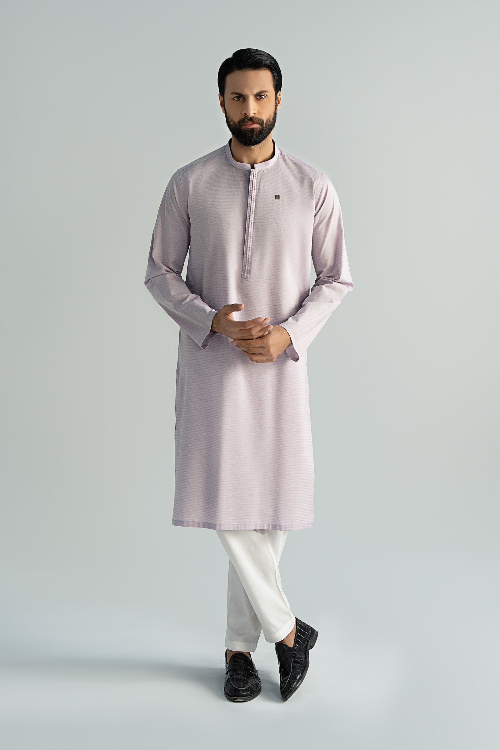 Light Purple Yarn-Dyed Straight Kurta Pajama (2-Piece) - Image 3