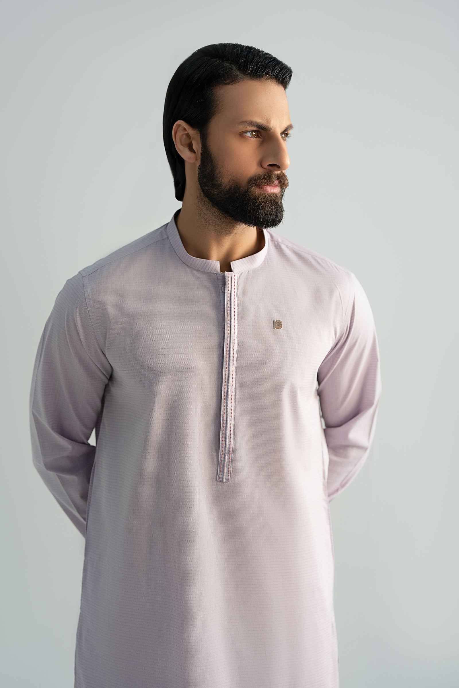 Light Purple Yarn-Dyed Straight Kurta Pajama (2-Piece) - Image 4