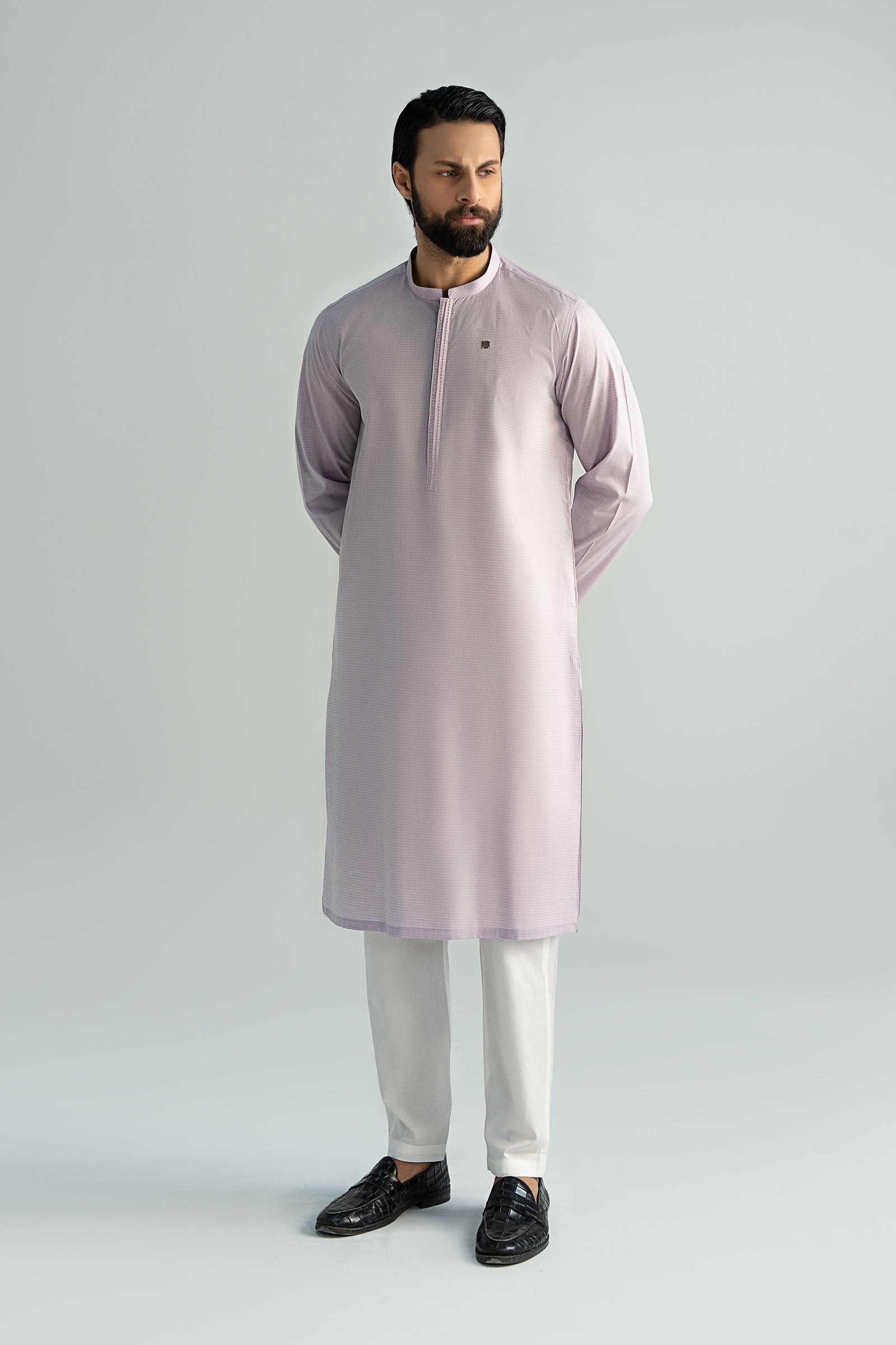 Light Purple Yarn-Dyed Straight Kurta Pajama (2-Piece) - Image 5