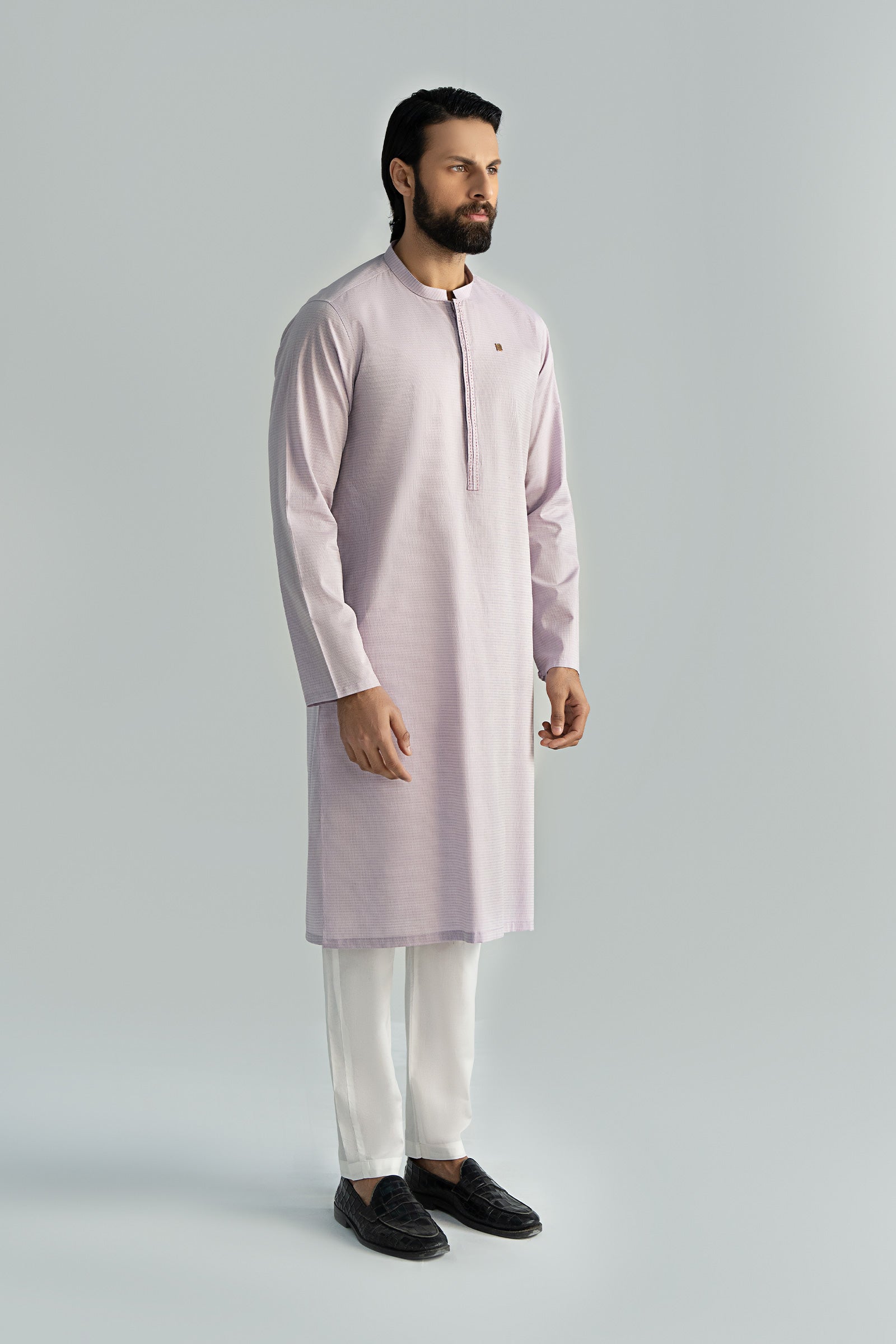 Light Purple Yarn-Dyed Straight Kurta Pajama (2-Piece) - Image 8