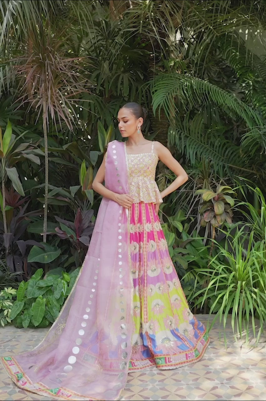 Pakistani Lilac Embroidered Khaddi Silk Lehenga Set (3-Piece) - Image 5