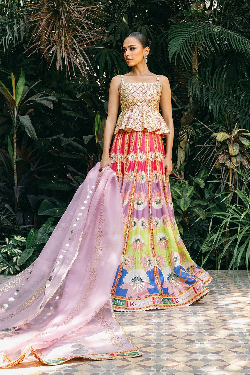 Lilac Gota Zardozi Khaddi Silk Lehenga (3-Piece) - Image 1