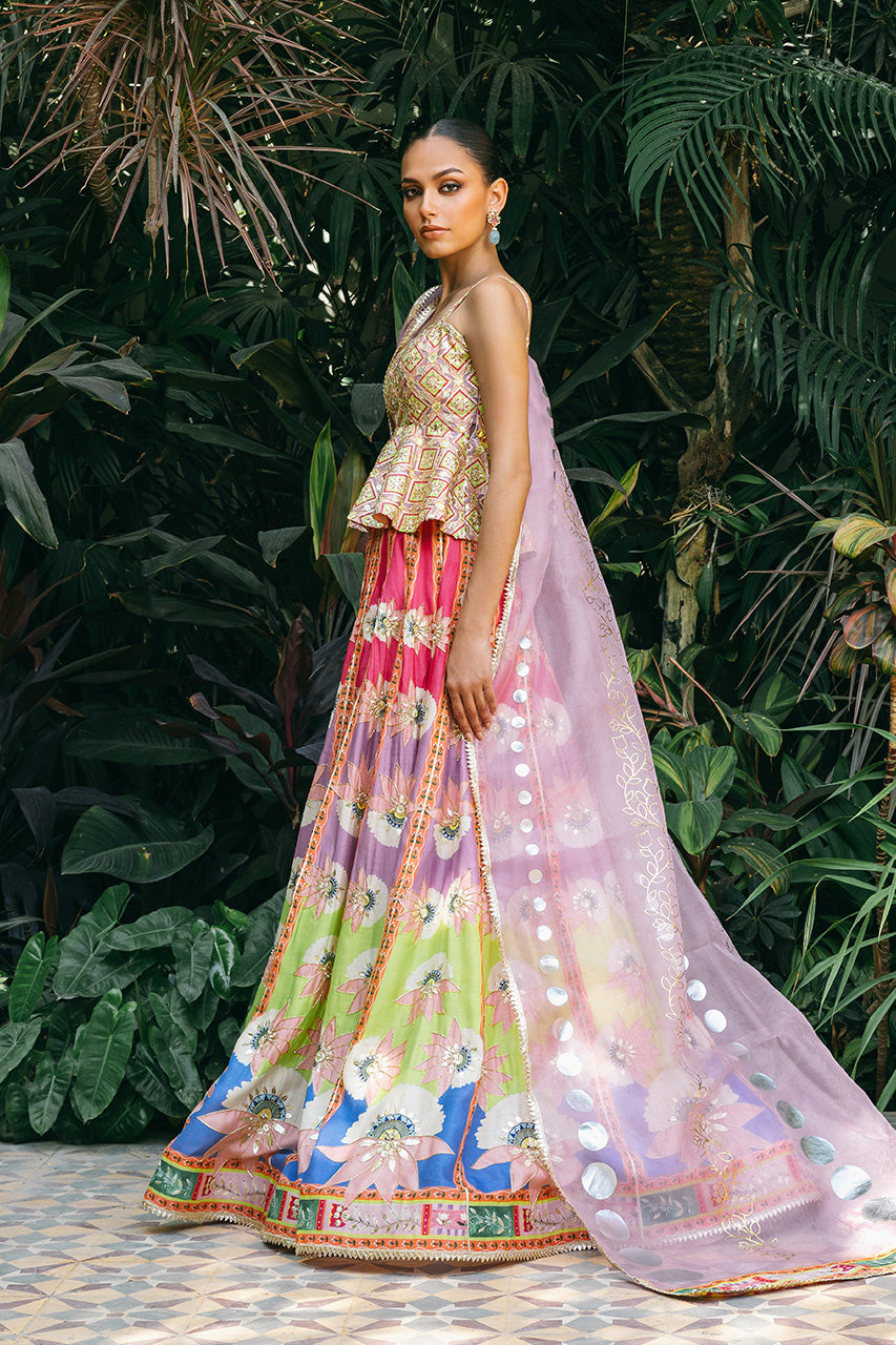 Lilac Gota Zardozi Khaddi Silk Lehenga (3-Piece) - Image 4