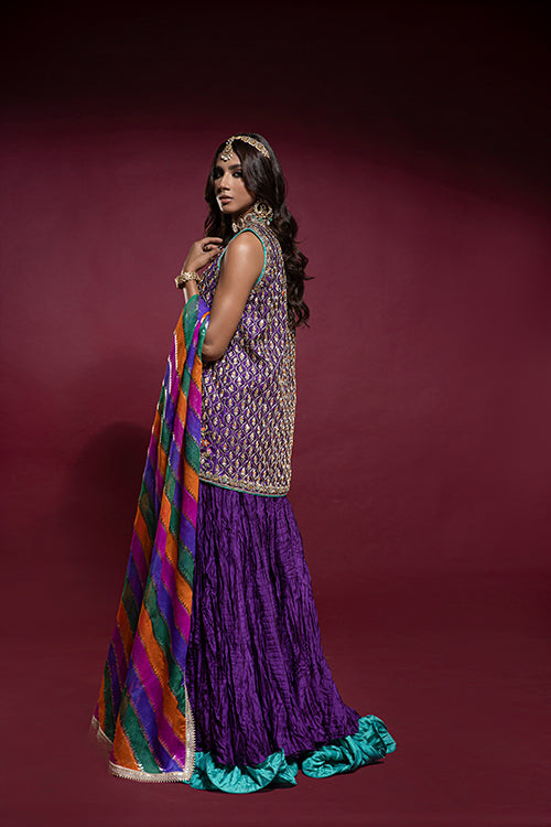 Pakistani Purple Zardozi Raw Silk Lehenga (3-Piece) - Image 4