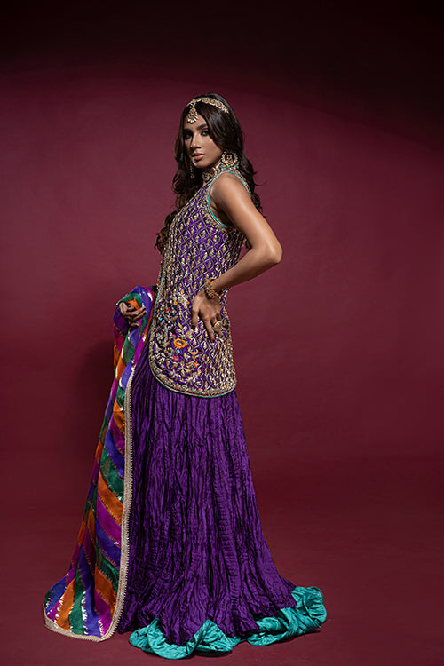 Pakistani Purple Zardozi Raw Silk Lehenga (3-Piece) - Image 5