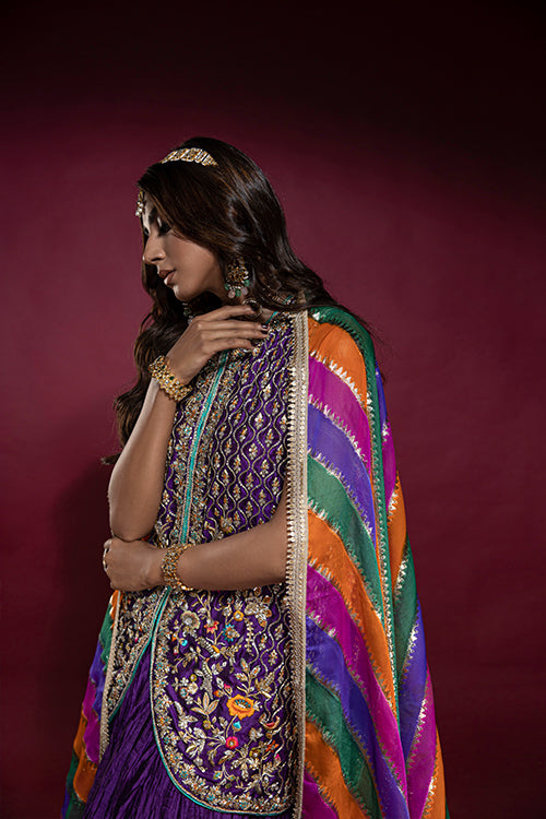 Pakistani Purple Zardozi Raw Silk Lehenga (3-Piece) - Image 7