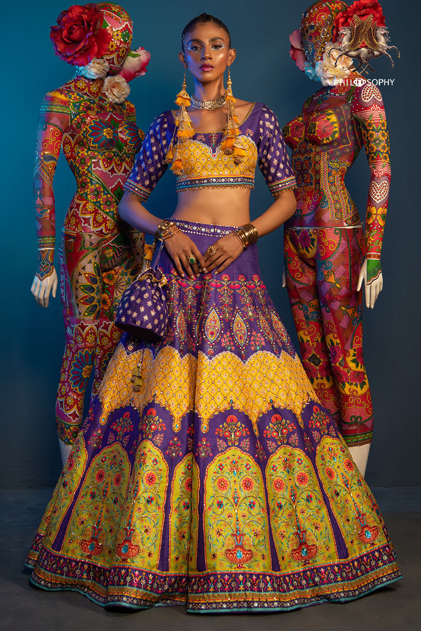 Purple Printed Silk-Blend Lehenga Choli (2-Piece) - Image 1