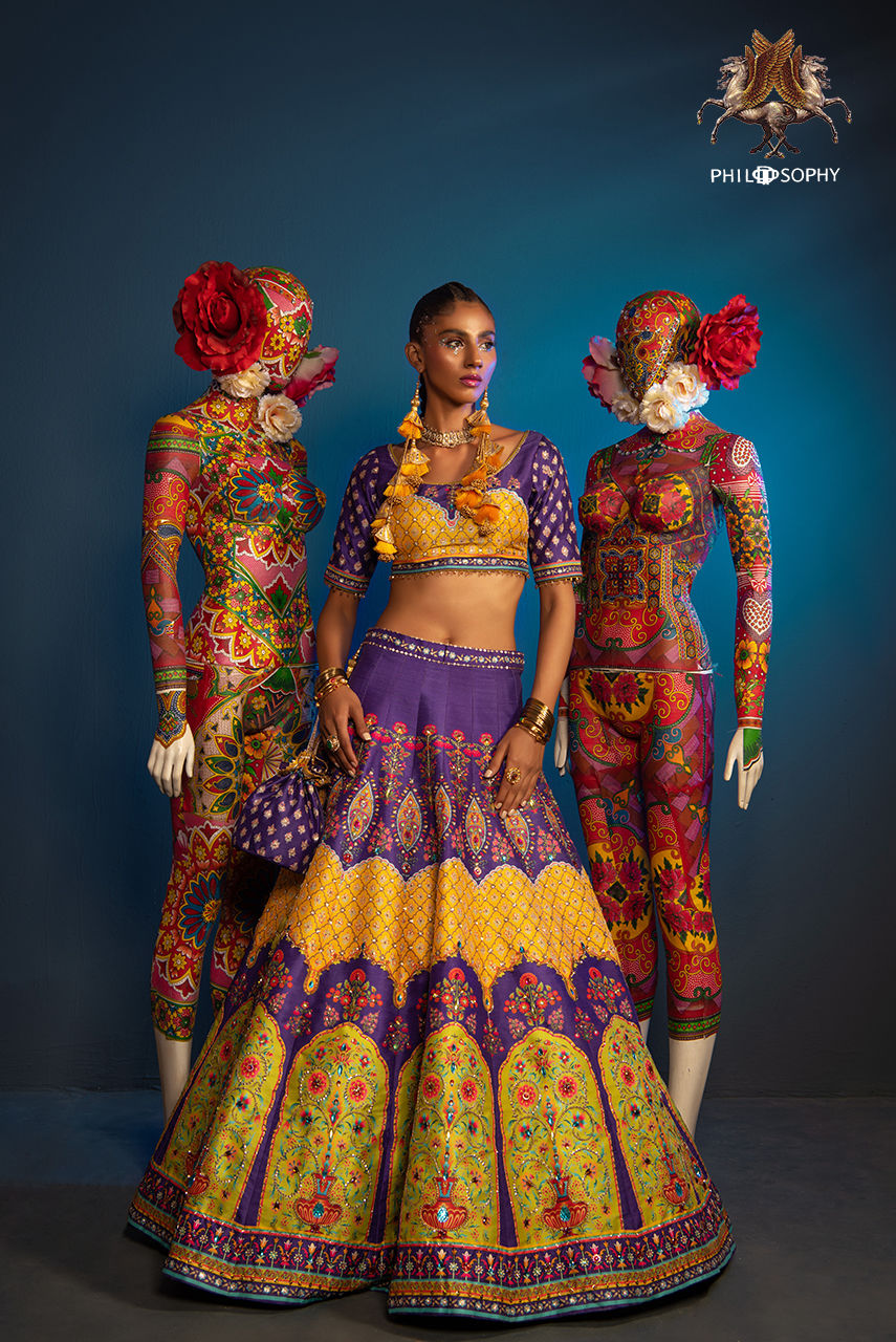 Purple Printed Silk-Blend Lehenga Choli (2-Piece) - Image 2