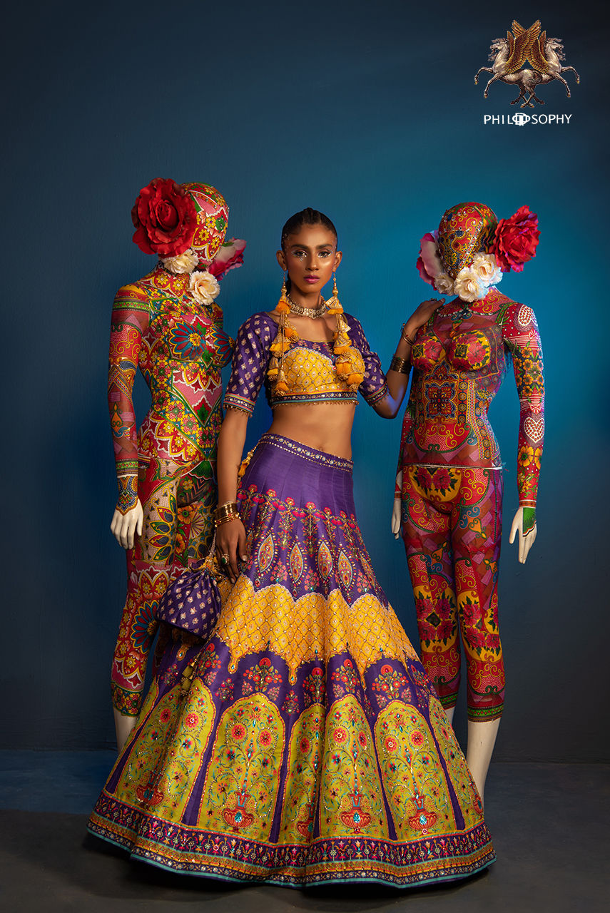 Purple Printed Silk-Blend Lehenga Choli (2-Piece) - Image 3