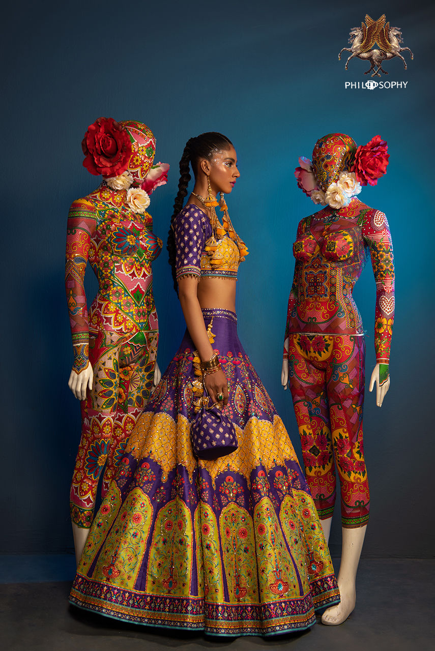 Purple Printed Silk-Blend Lehenga Choli (2-Piece) - Image 4