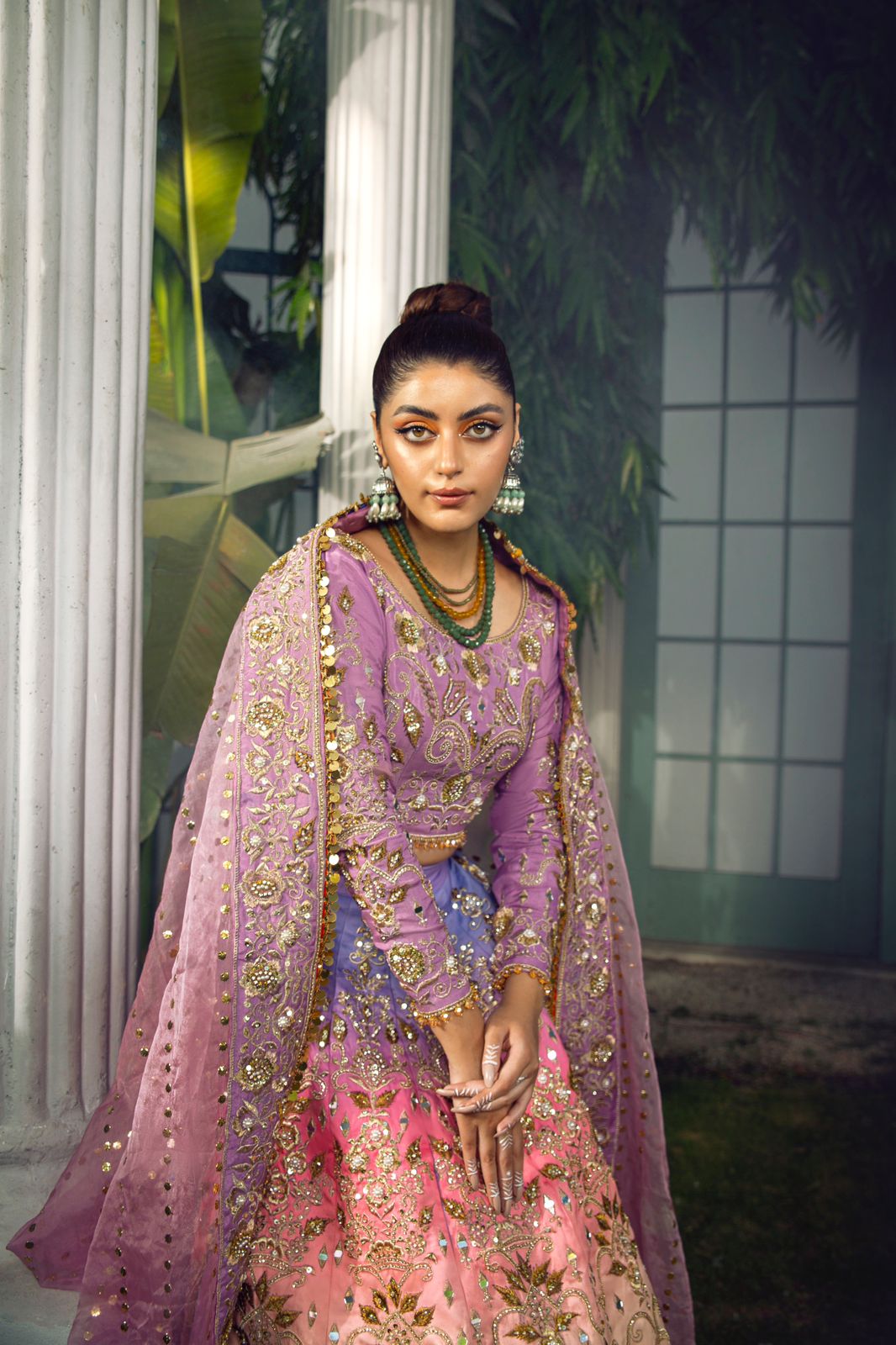 Lavender Tie-Dye Sequin Organza Lehenga (3-Piece) - Image 3