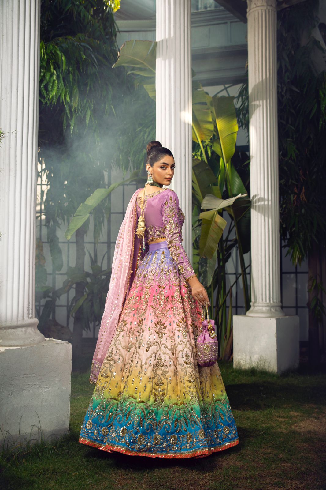 Lavender Tie-Dye Sequin Organza Lehenga (3-Piece) - Image 4