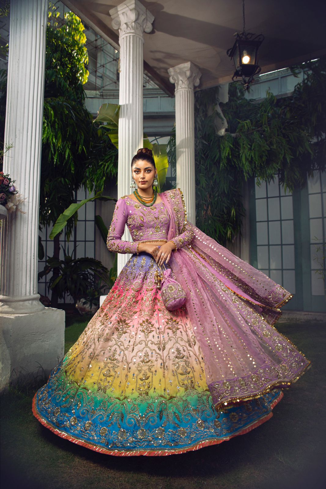 Lavender Tie-Dye Sequin Silk-Blend Lehenga (3-Piece) - Image 1