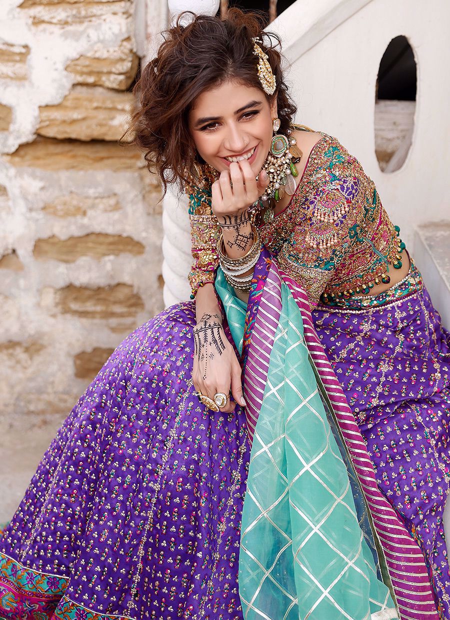 Purple Embroidered Silk-Blend Lehenga Choli (3-Piece) - Image 1