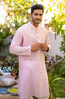 Lilac Chikan Embroidered Cotton Kurta (2-Piece) - Image 2