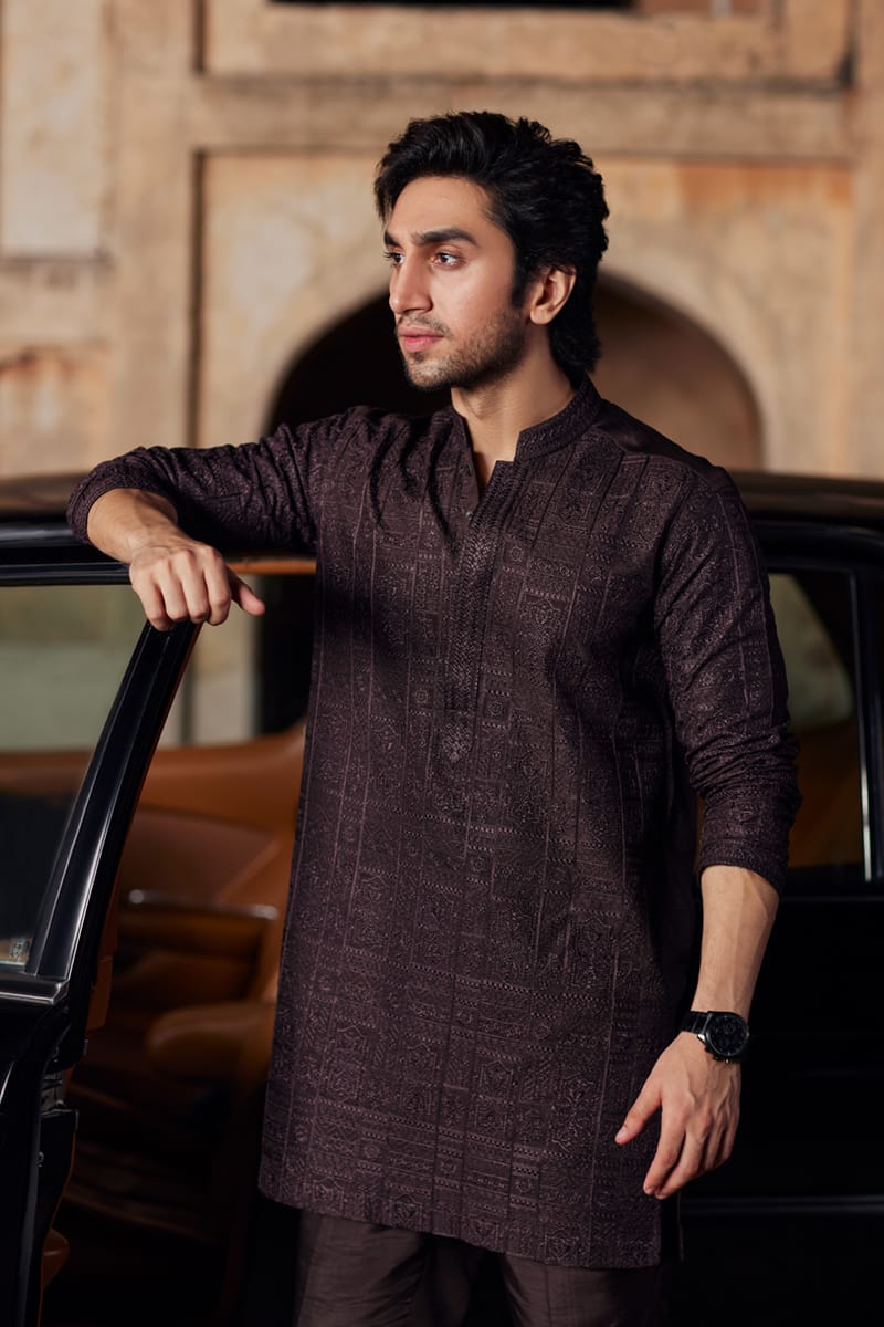 Mulberry Embroidered Raw Silk Kurta Set (2-Piece) - Image 3