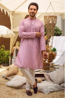Lavender Embroidered Silk-Blend Kurta Set (2-Piece) - Image 2
