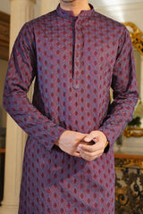 Royal Plum Embroidered Silk-Blend Kurta Set (2-Piece) - Image 2