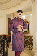 Royal Plum Embroidered Silk-Blend Kurta Set (2-Piece) - Image 4