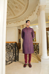 Royal Plum Embroidered Silk-Blend Kurta Set (2-Piece) - Image 5