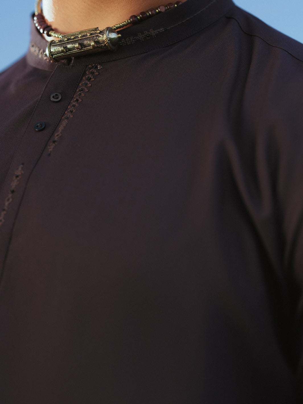 Dark Purple Embroidered Blended Shalwar Kameez (2-Piece) - Image 2