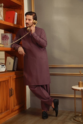 Purple Cotton-Polyester Shalwar Kameez (2-Piece) - Image 3